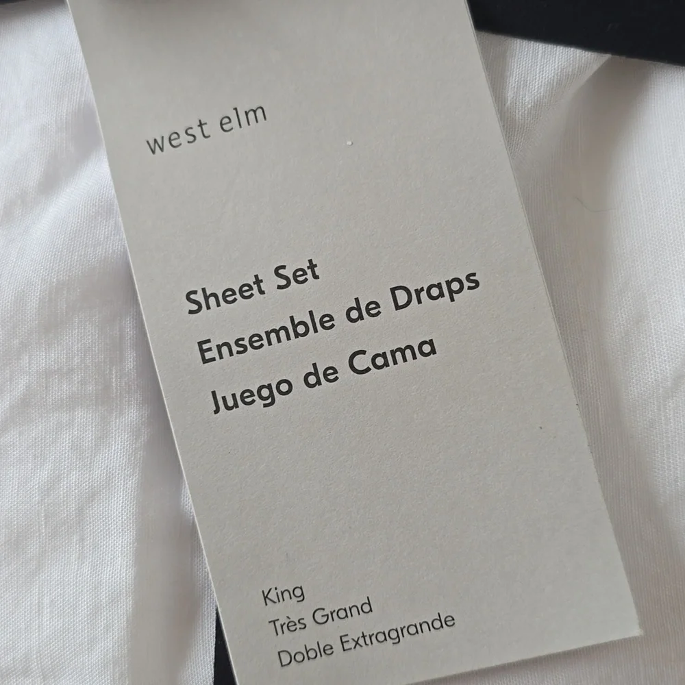 West Elm Signature TENCELtm Linen Sheet Set, King ,White, Retail Price $299.00US